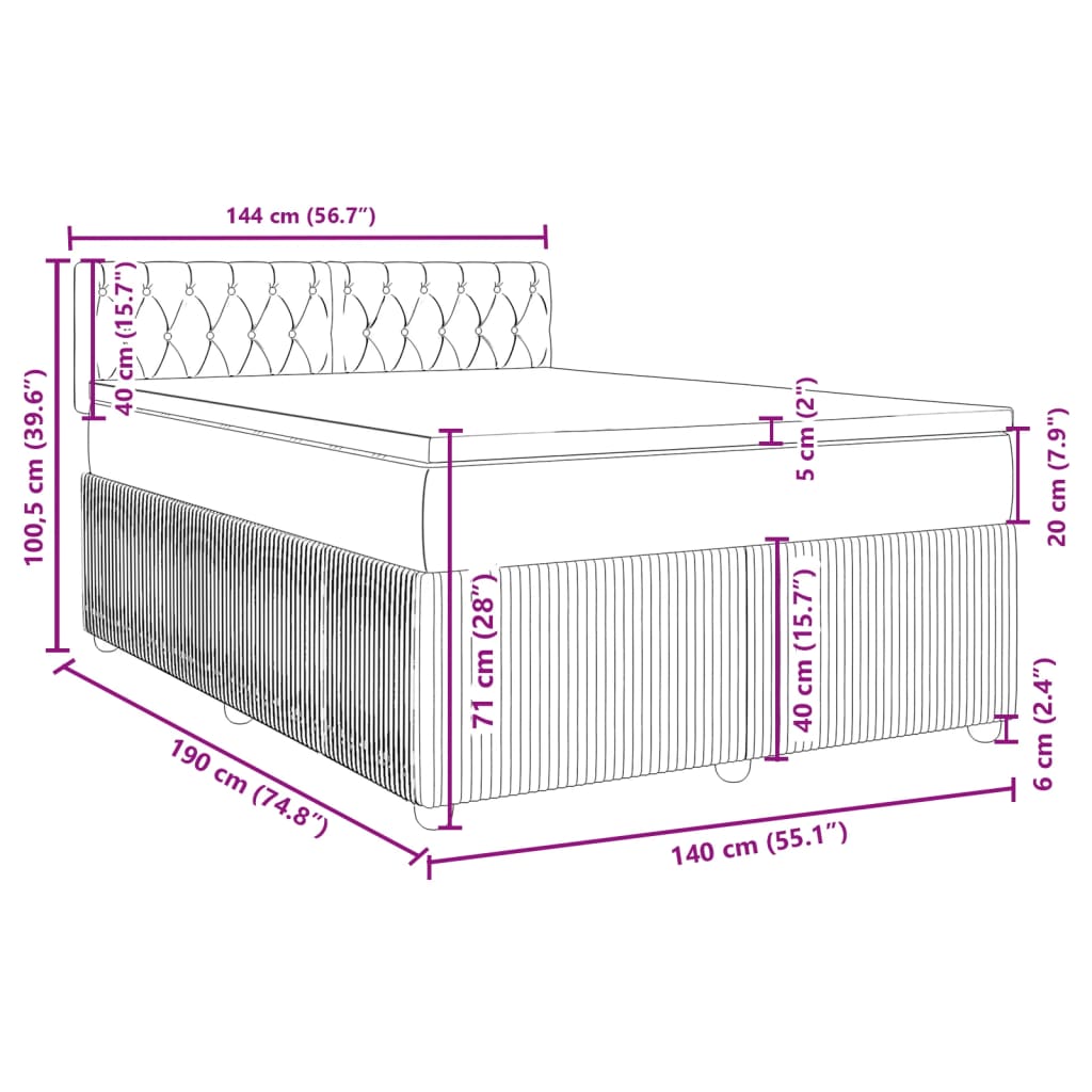 vidaXL Boxspring met matras fluweel zwart 140x190 cm