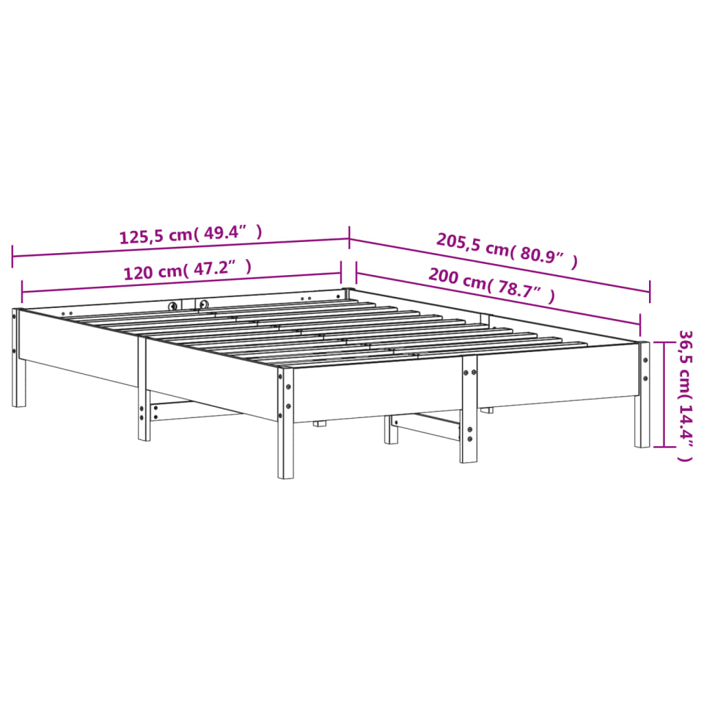 vidaXL Bedframe zonder matras massief grenenhout wasbruin 120x200 cm