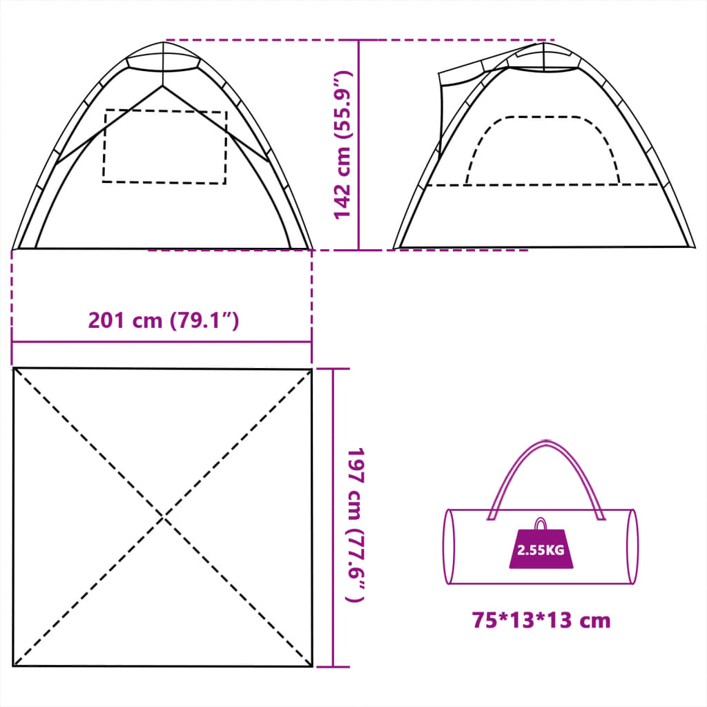 vidaXL Strandtent 3-persoons waterdicht snelontgrendeling azuurblauw