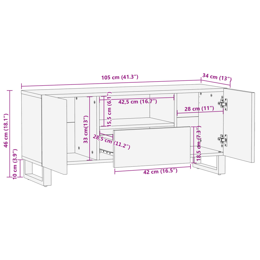 vidaXL Tv-meubel 100x34x46 cm massief mangohout