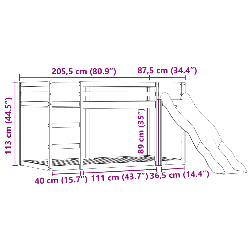 vidaXL Stapelbed met glijbaan en gordijnen roze 80x200 cm