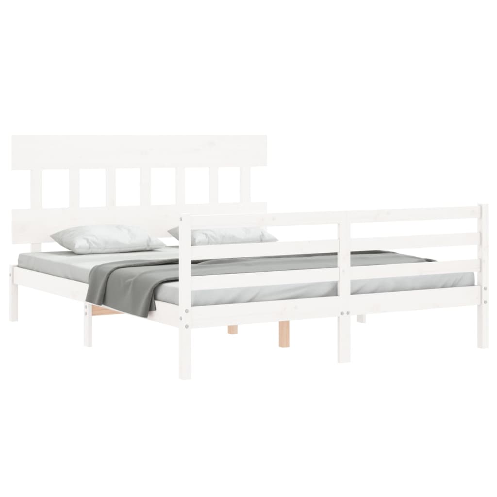 vidaXL Bedframe met hoofdbord massief hout wit 160x200 cm