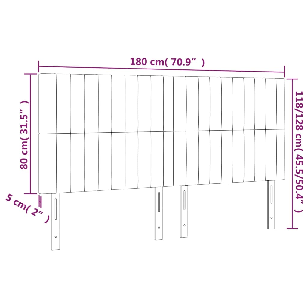 vidaXL Hoofdbord LED 180x5x118/128 cm stof lichtgrijs