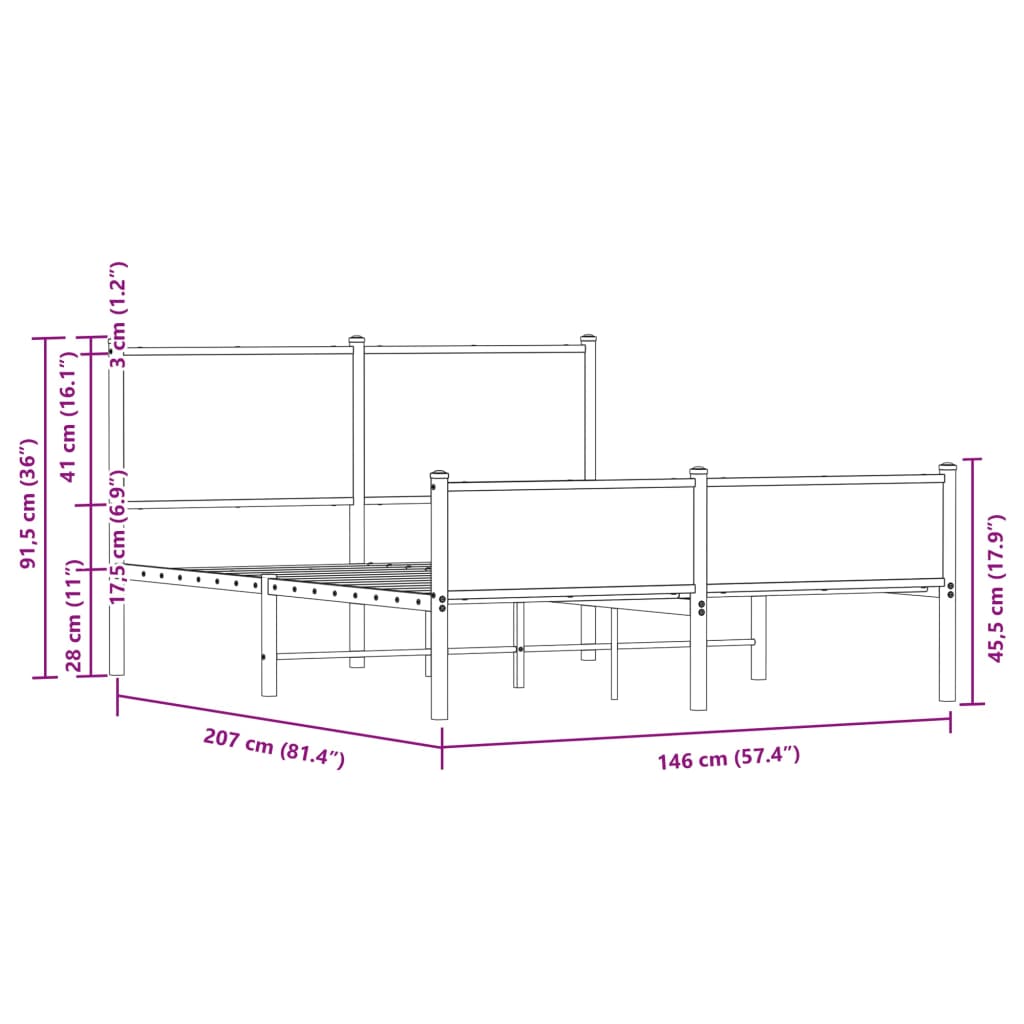 vidaXL Bedframe hoofd- en voeteneinde metaal bruin eiken 140x200 cm