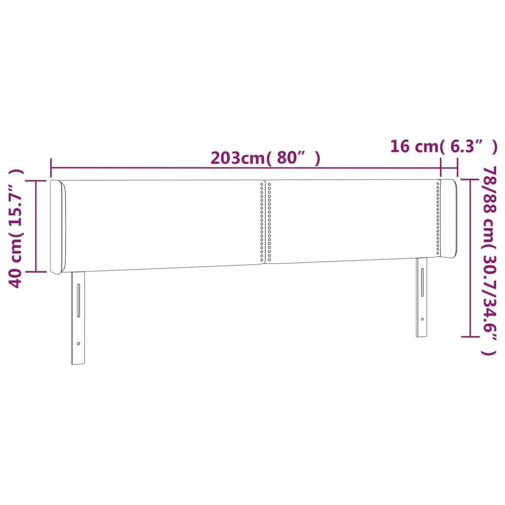 vidaXL Hoofdbord met randen 203x16x78/88 cm stof donkergrijs