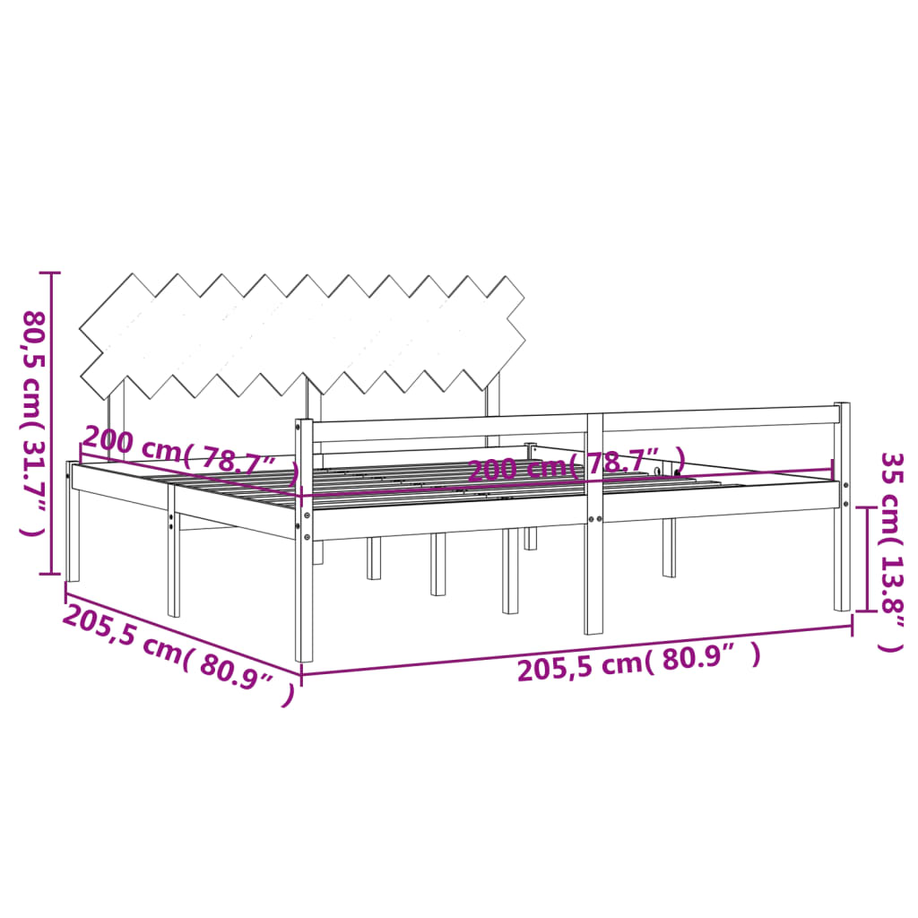 vidaXL Seniorenbed met hoofdbord massief hout zwart 200x200 cm