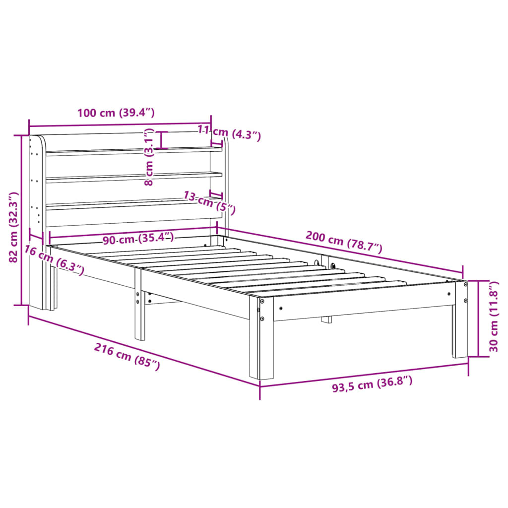 vidaXL Bedframe met hoofdeinde zonder matras 90x200 cm wit