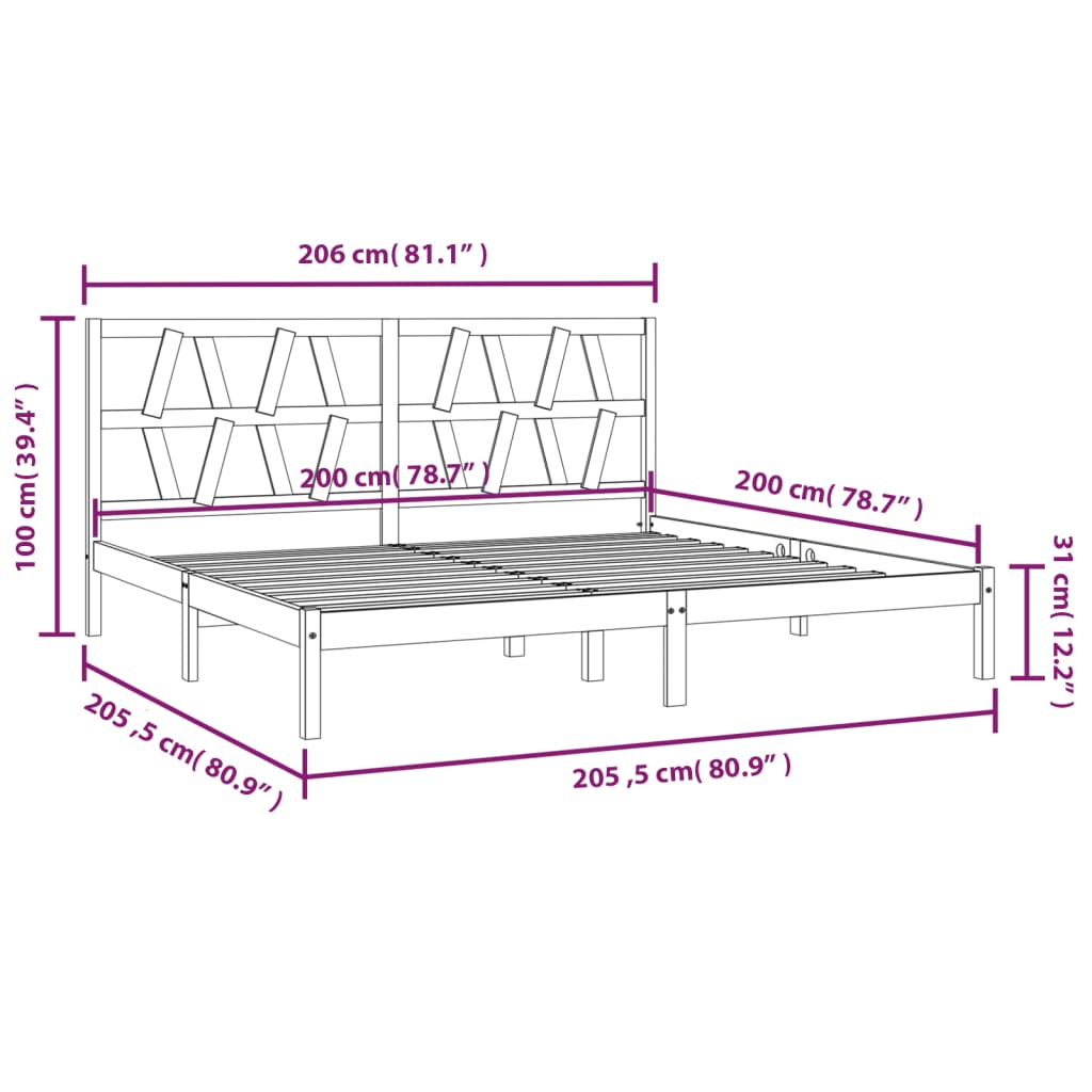 vidaXL Bedframe massief grenenhout zwart 200x200 cm