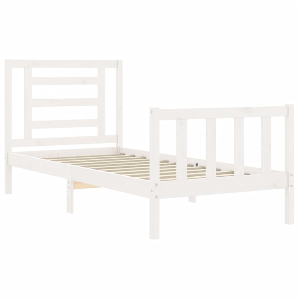 vidaXL Bedframe met hoofdbord massief hout wit 90x200 cm