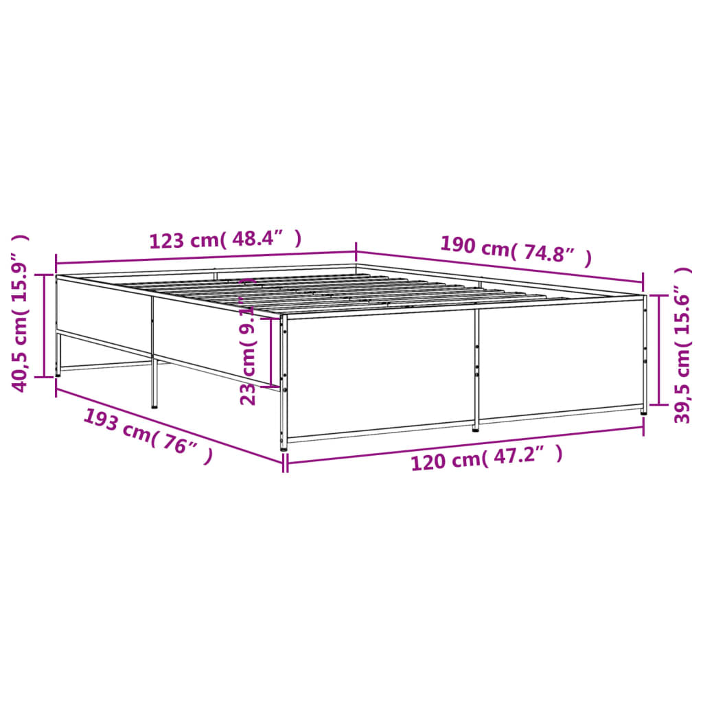 vidaXL Bedframe bewerkt hout metaal gerookt eikenkleurig 120x190 cm