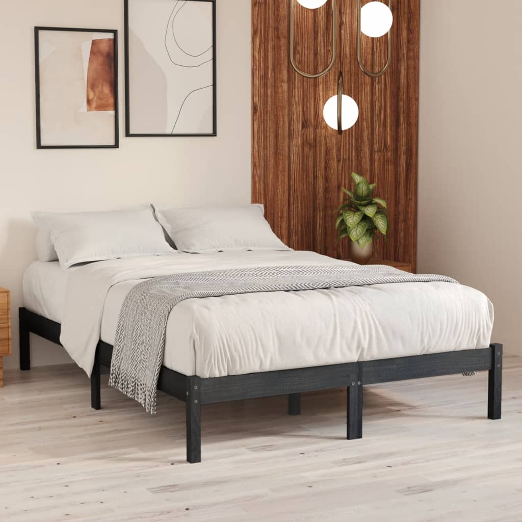 vidaXL Bedframe massief hout grijs 135x190 cm