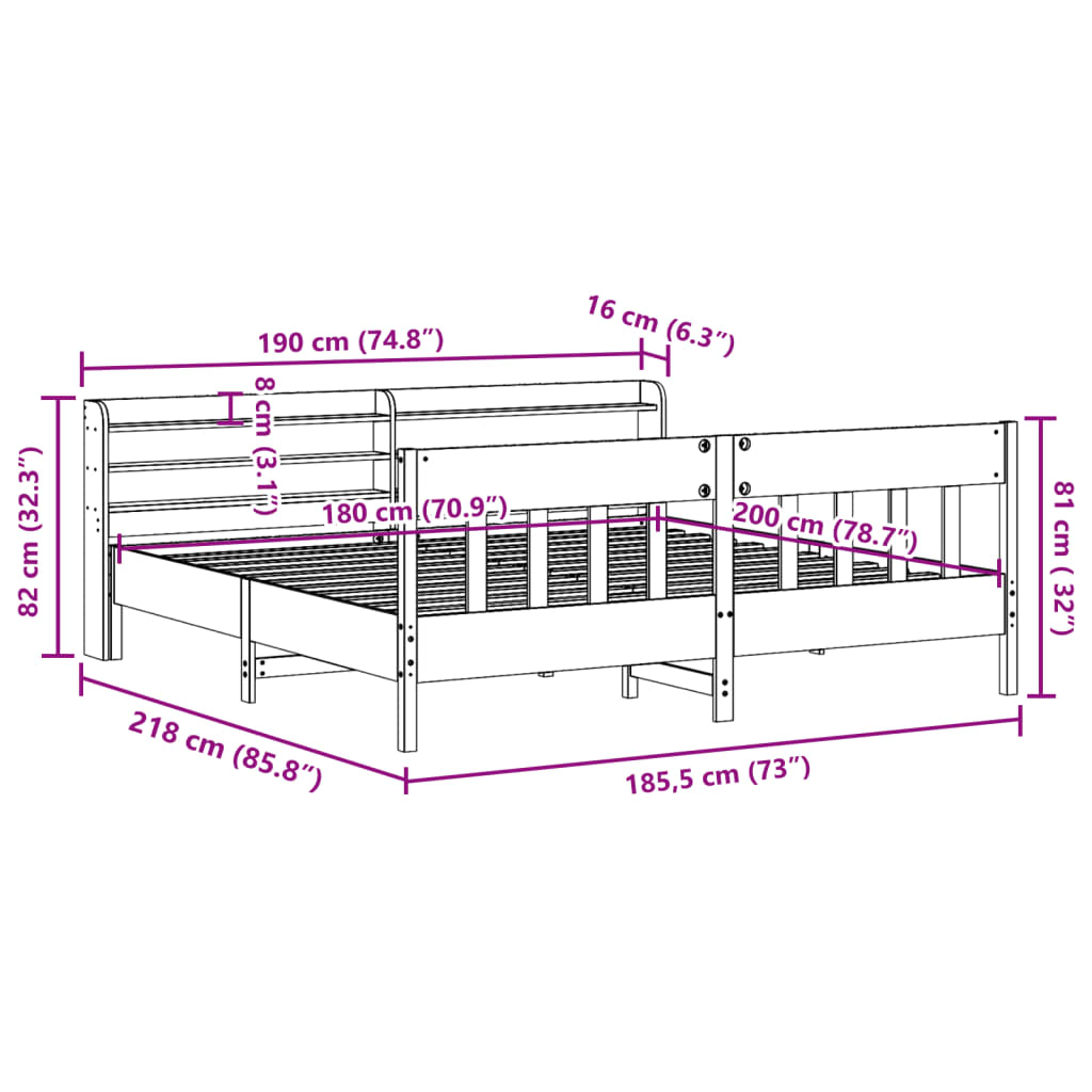 vidaXL Bedframe zonder matras massief grenenhout wit 180x200 cm