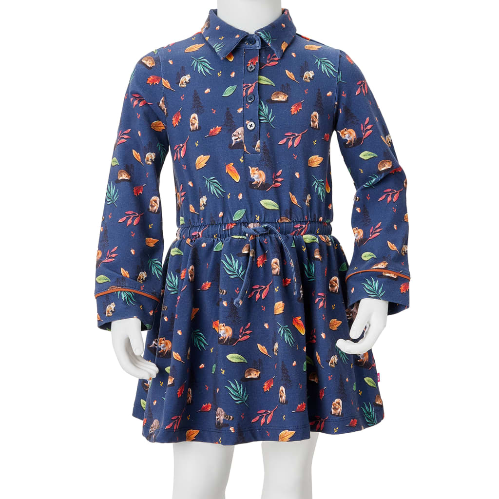 Kinderjurk met lange mouwen 128 marineblauw