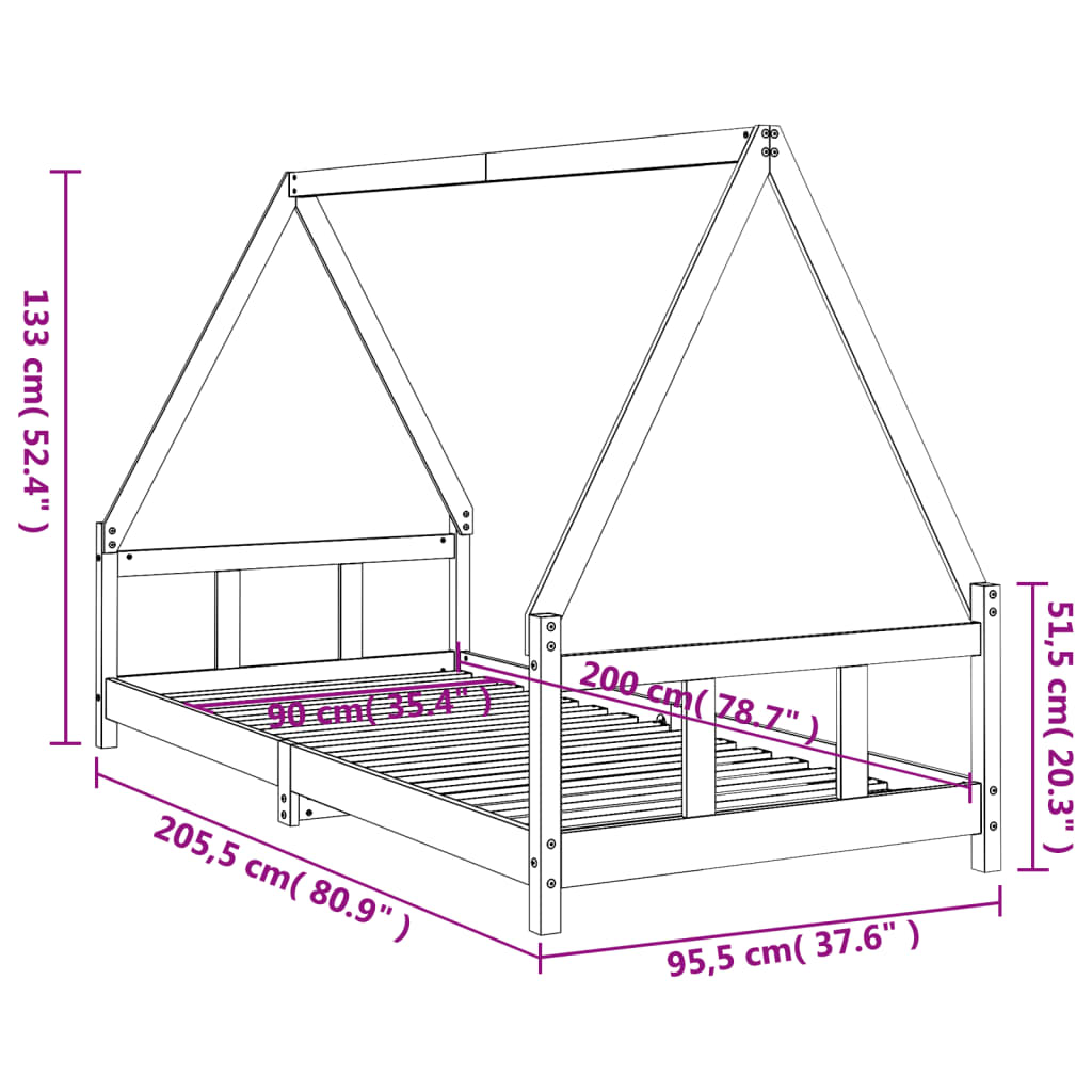 vidaXL Kinderbedframe 90x200 cm massief grenenhout wit