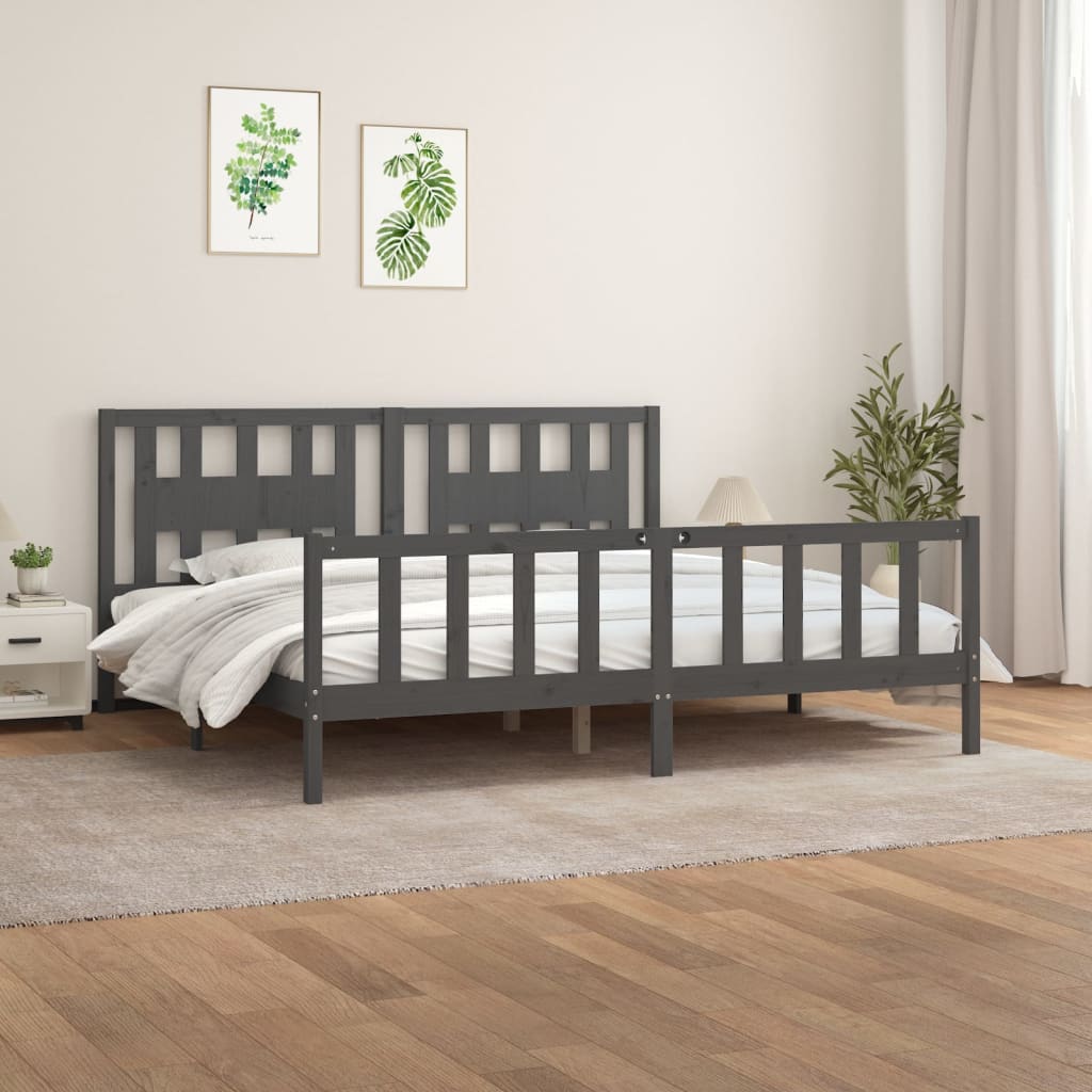 vidaXL Bedframe met hoofdbord massief grenenhout grijs 200x200 cm