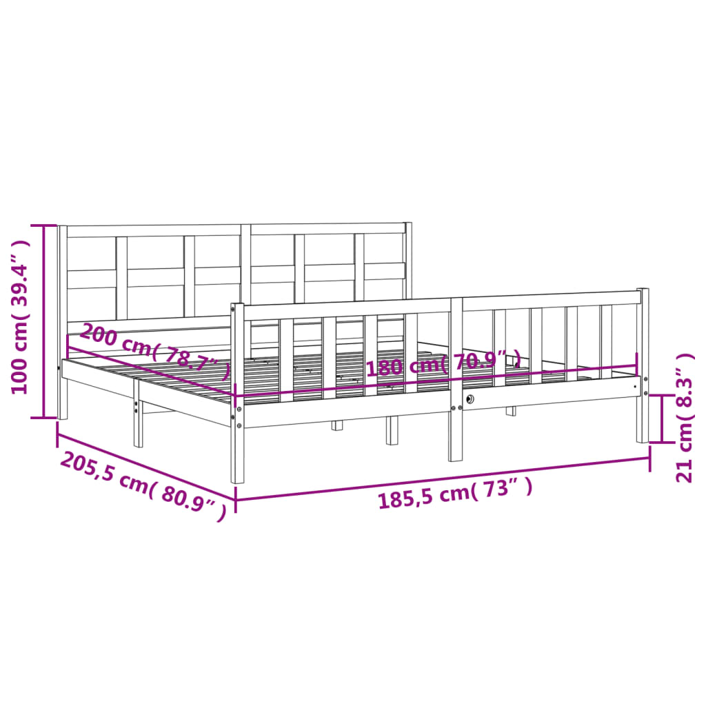 vidaXL Bedframe met hoofdbord massief hout