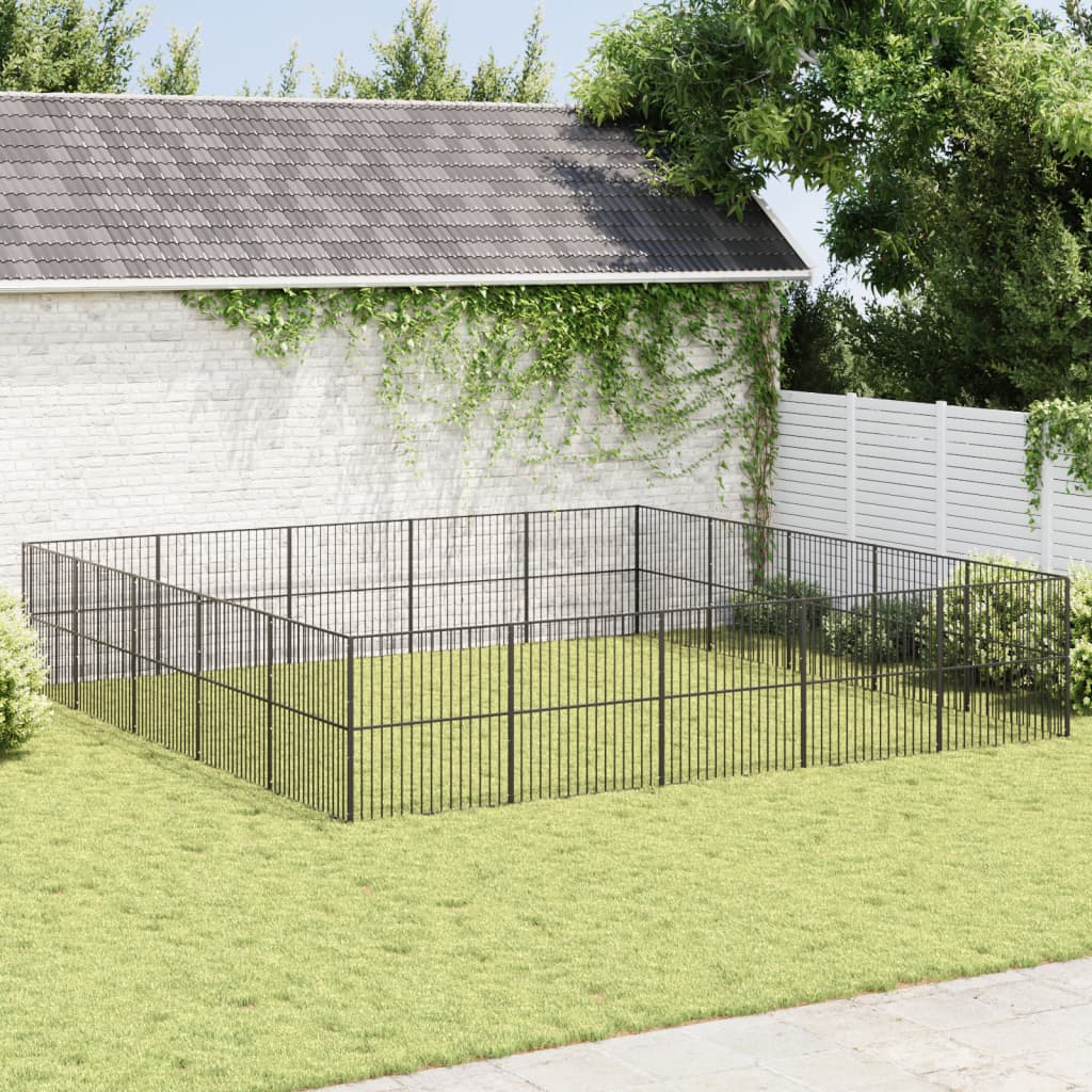 vidaXL Hondenkennel 20 panelen gepoedercoat staal zwart