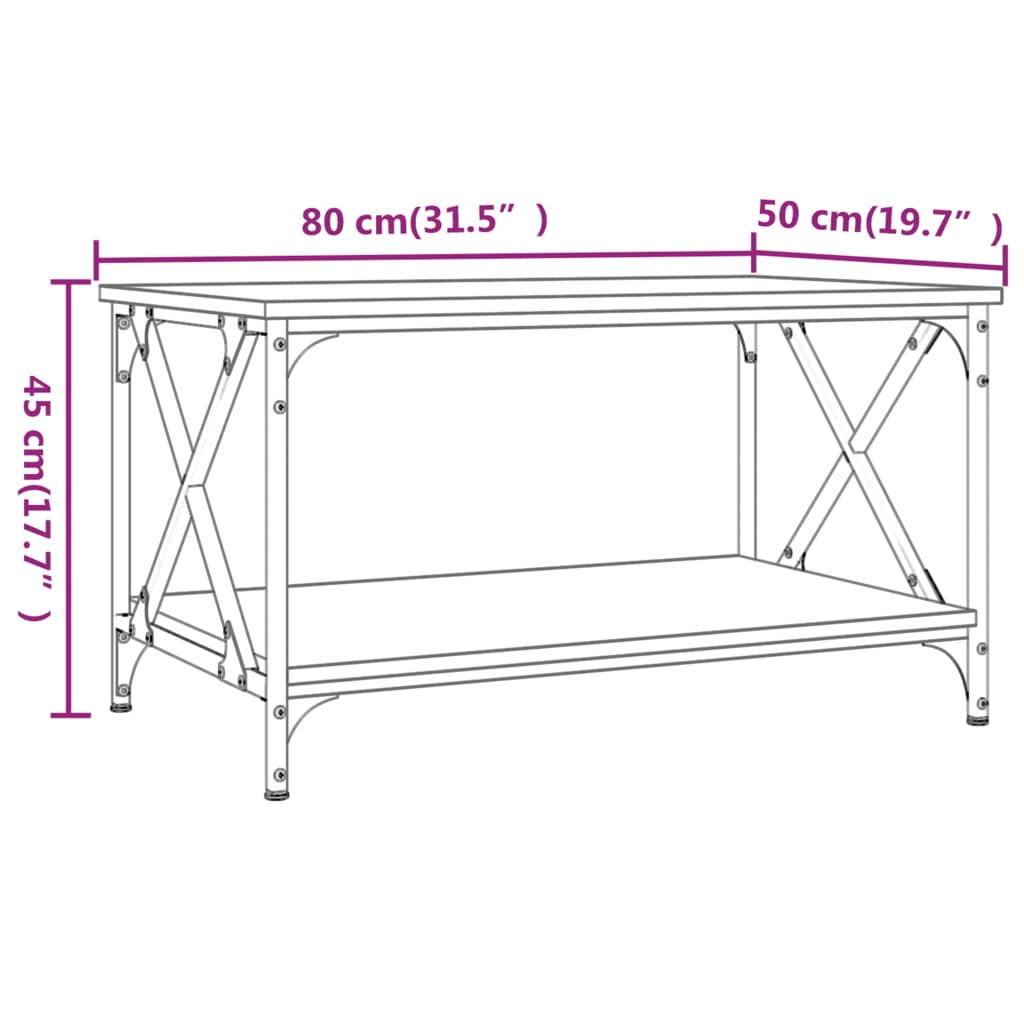 vidaXL Salontafel 80x50x45 cm bewerkt hout en ijzer zwart