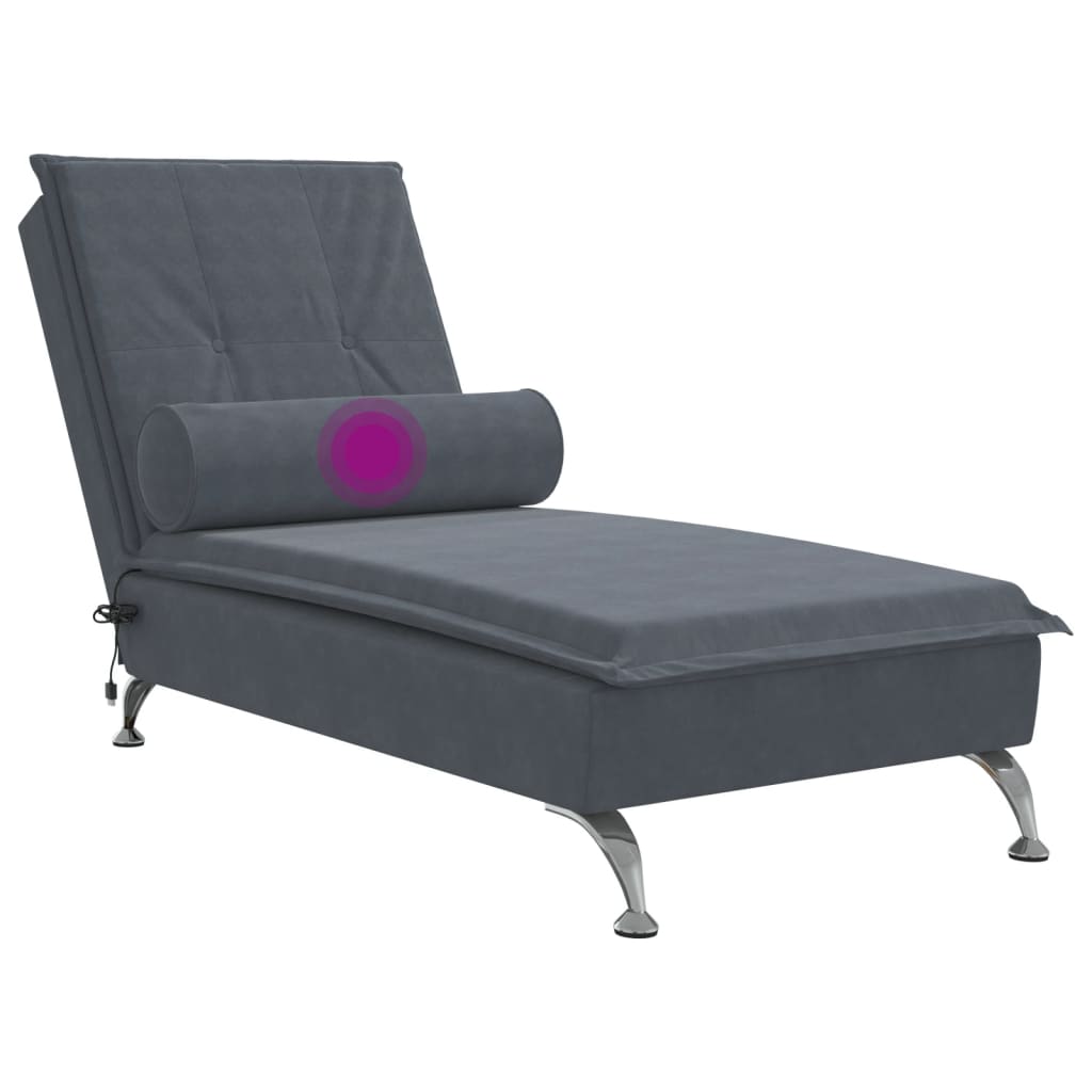 vidaXL Massage chaise longue met bolster fluweel donkergrijs