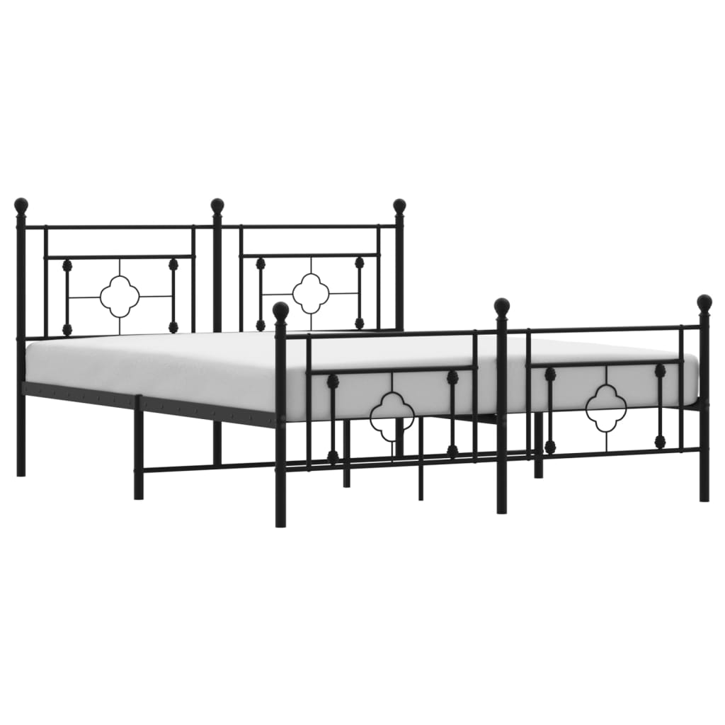 vidaXL Bedframe met hoofd- en voeteneinde metaal zwart 150x200 cm