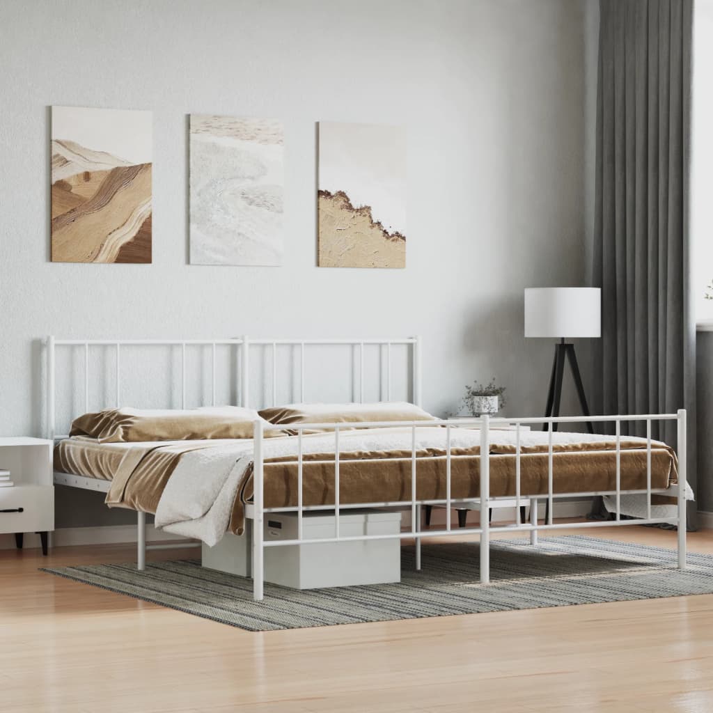 vidaXL Bedframe met hoofd- en voeteneinde metaal wit 183x213 cm