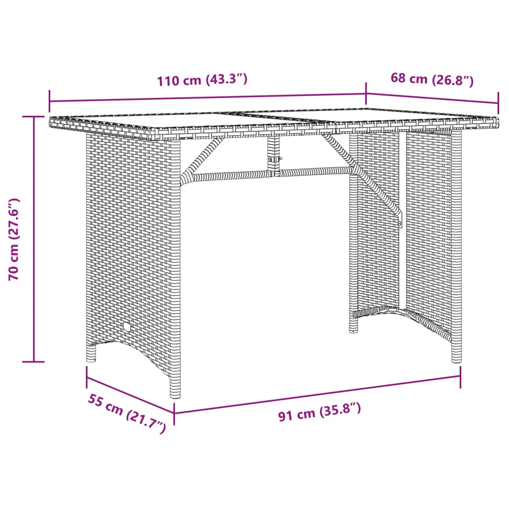 vidaXL Tuintafel met houten blad 110x68x70 cm poly rattan zwart