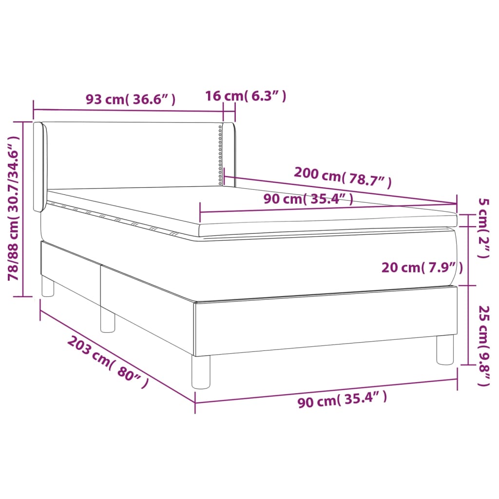 vidaXL Boxspring met matras stof donkergrijs 90x200 cm