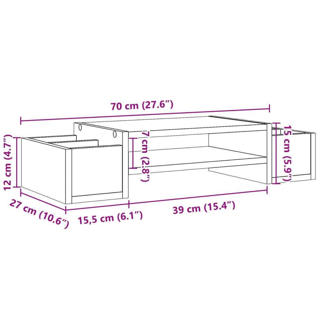 vidaXL Monitorstandaard opbergruimte 70x27x15 cm hout gerookt eiken