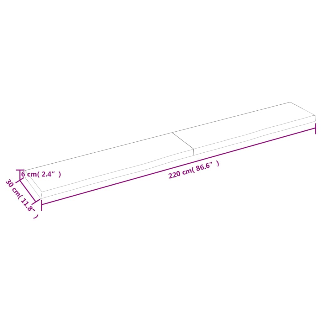 vidaXL Wastafelblad 220x30x(2-6) cm behandeld massief hout lichtbruin