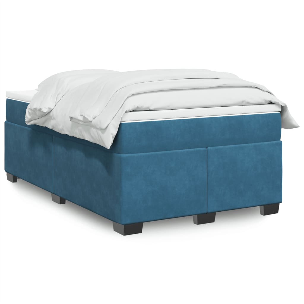 vidaXL Boxspring met matras fluweel donkerblauw 120x190 cm