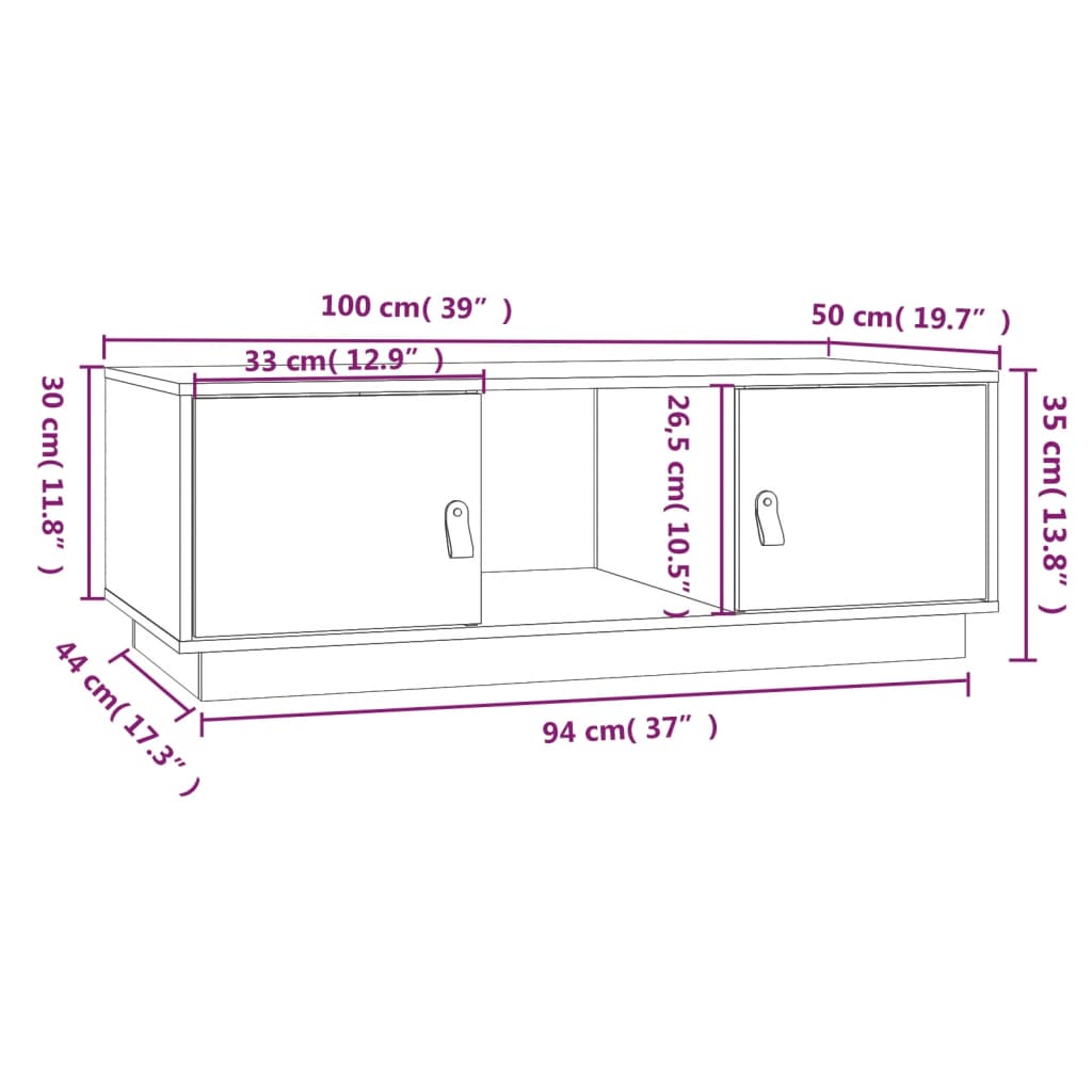 vidaXL Salontafel 100x50x35 cm massief grenenhout