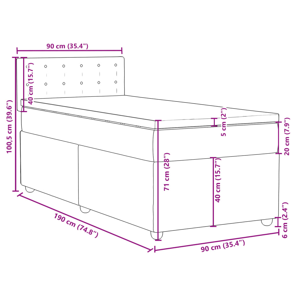 vidaXL Boxspring met matras stof donkergrijs 90x190 cm