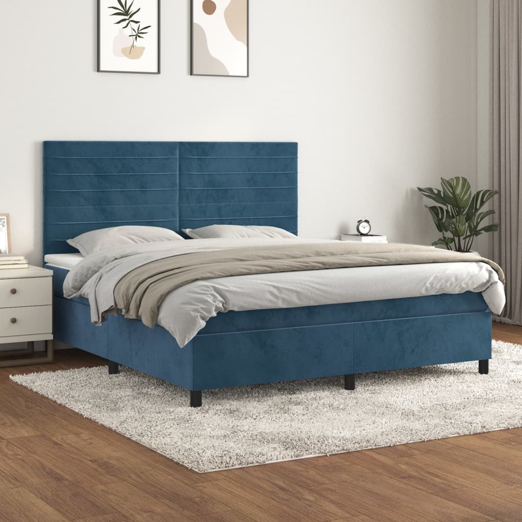 vidaXL Boxspring met matras fluweel donkerblauw 160x200 cm