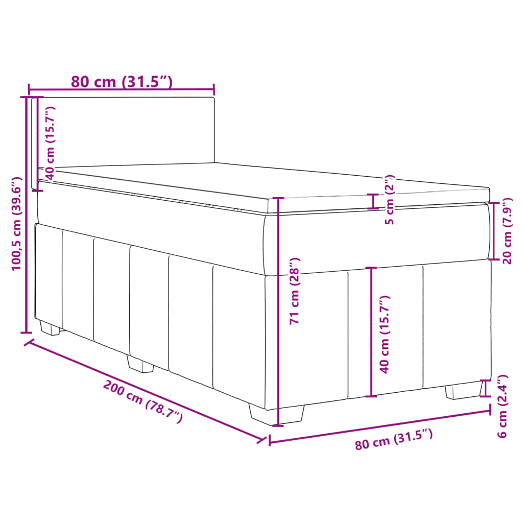 vidaXL Boxspring met matras stof crèmekleurig 80x200 cm