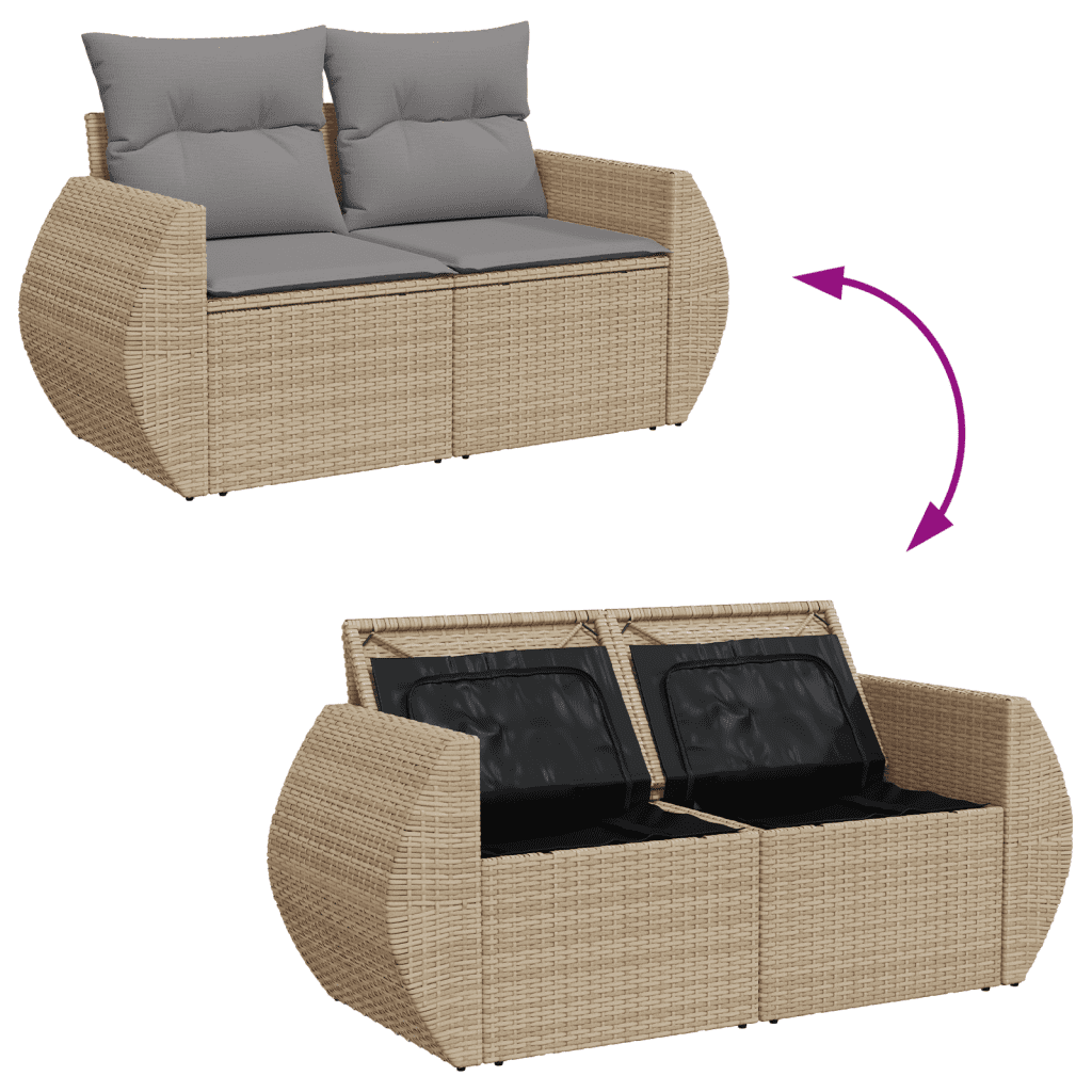 vidaXL 9-delige Loungeset met kussens poly rattan beige