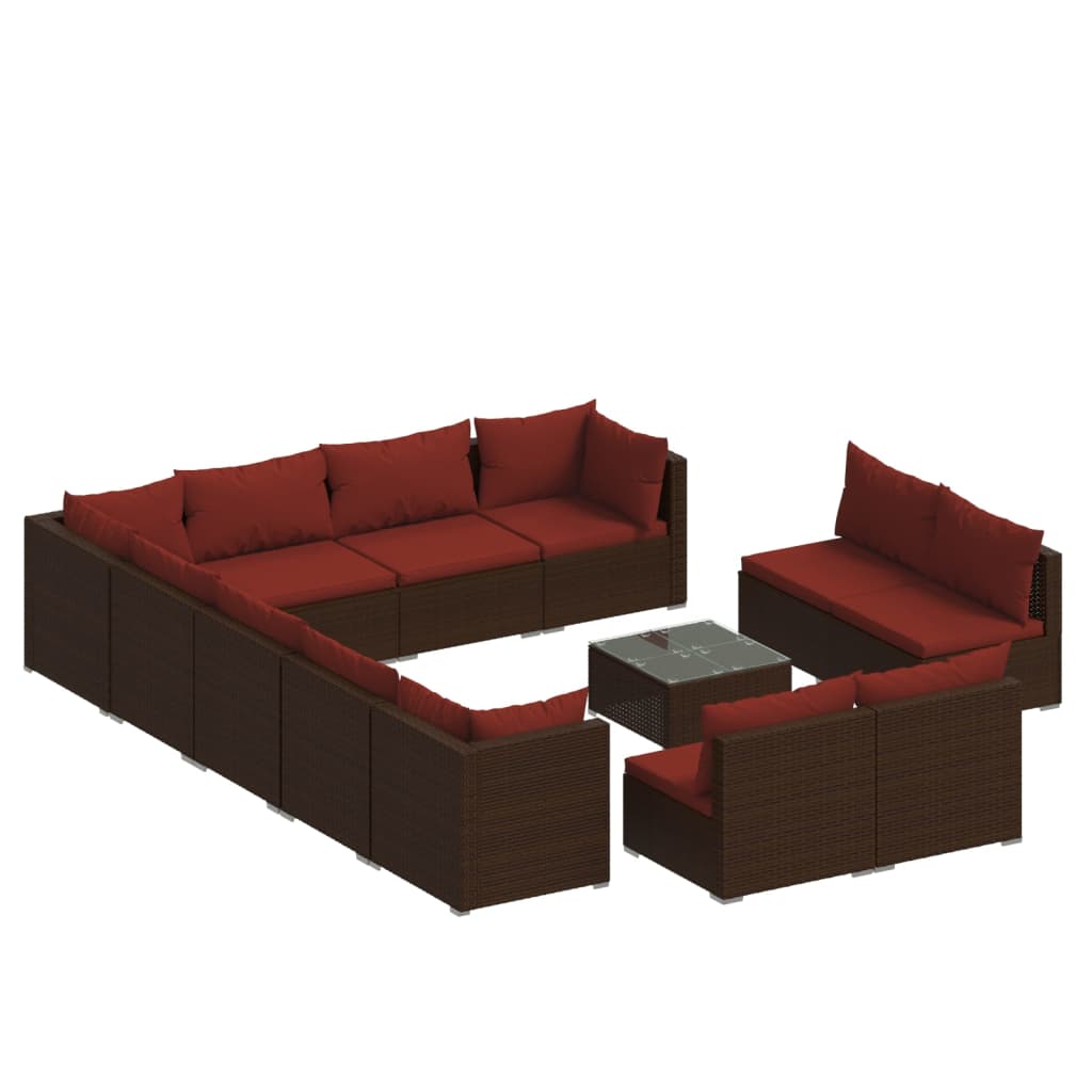 vidaXL 13-delige Loungeset met kussens poly rattan bruin