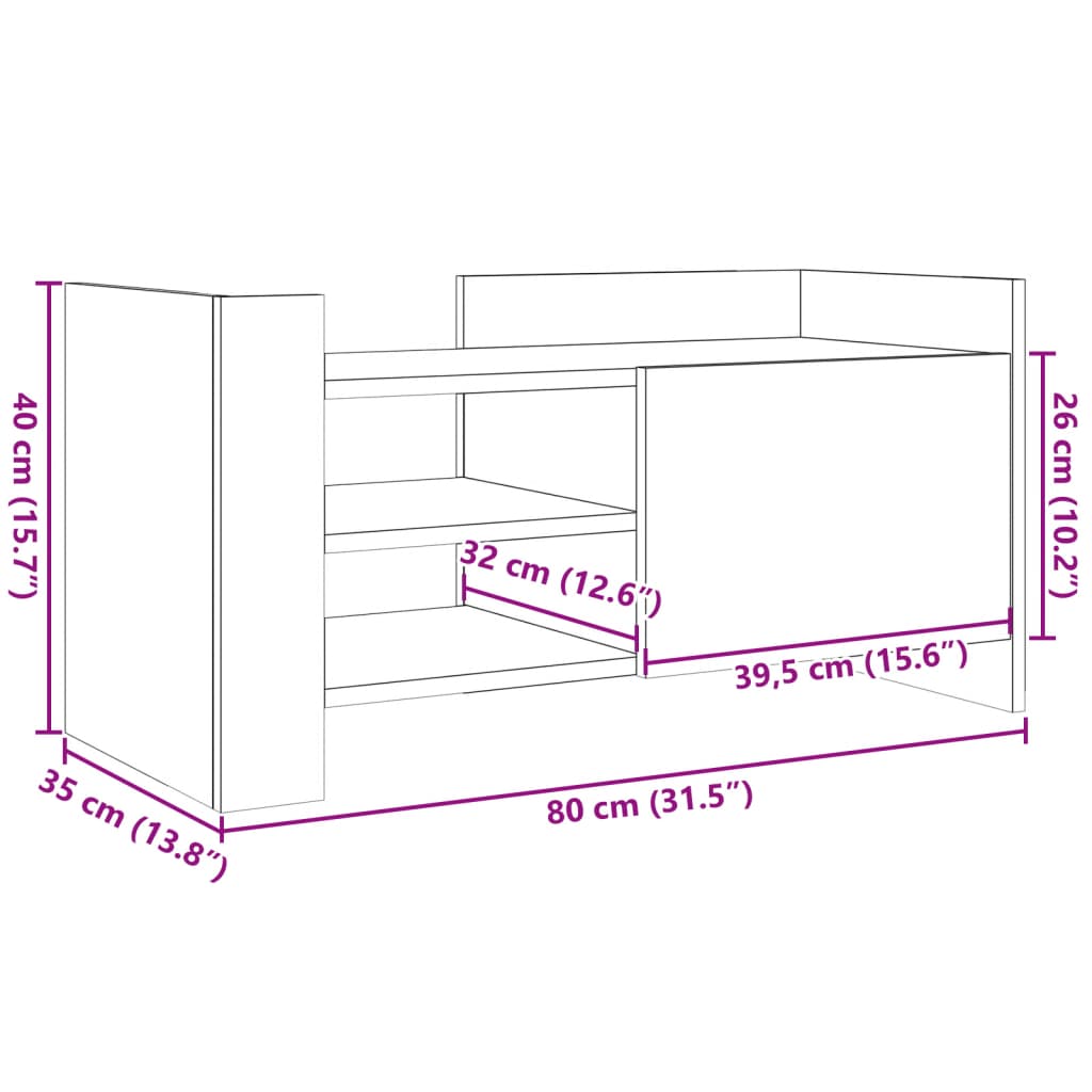 vidaXL Tv-meubel 80x35x40 cm bewerkt hout bruin eikenkleurig