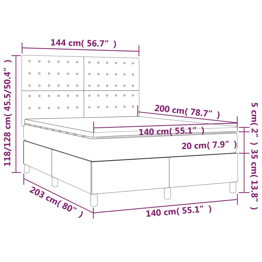 vidaXL Boxspring met matras en LED stof donkerbruin 140x200 cm