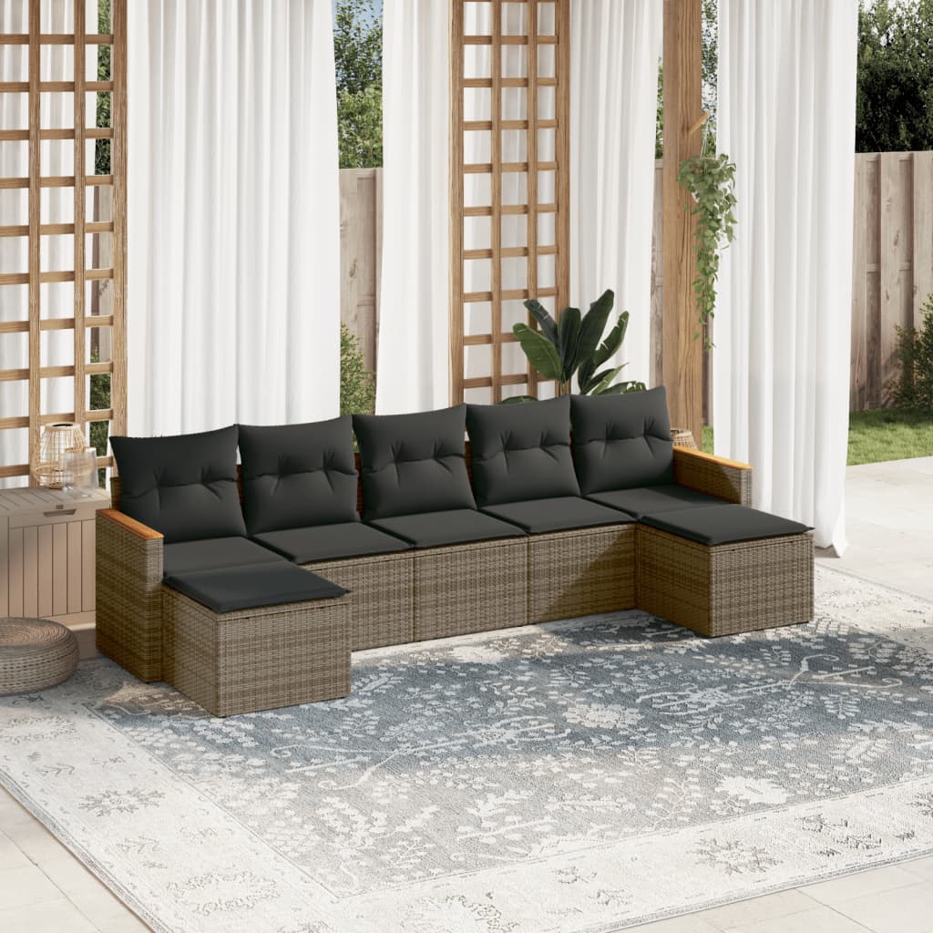 vidaXL 7-delige Loungeset met kussens poly rattan grijs