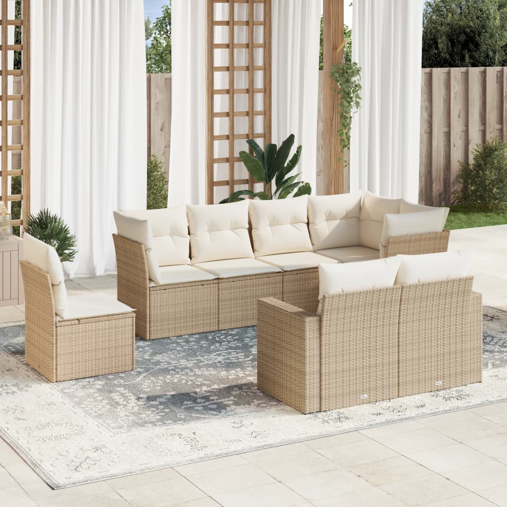 vidaXL 8-delige Loungeset met kussens poly rattan beige