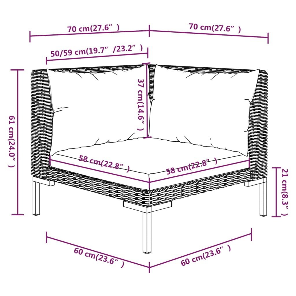 vidaXL 6-delige Loungeset met kussens poly rattan donkergrijs