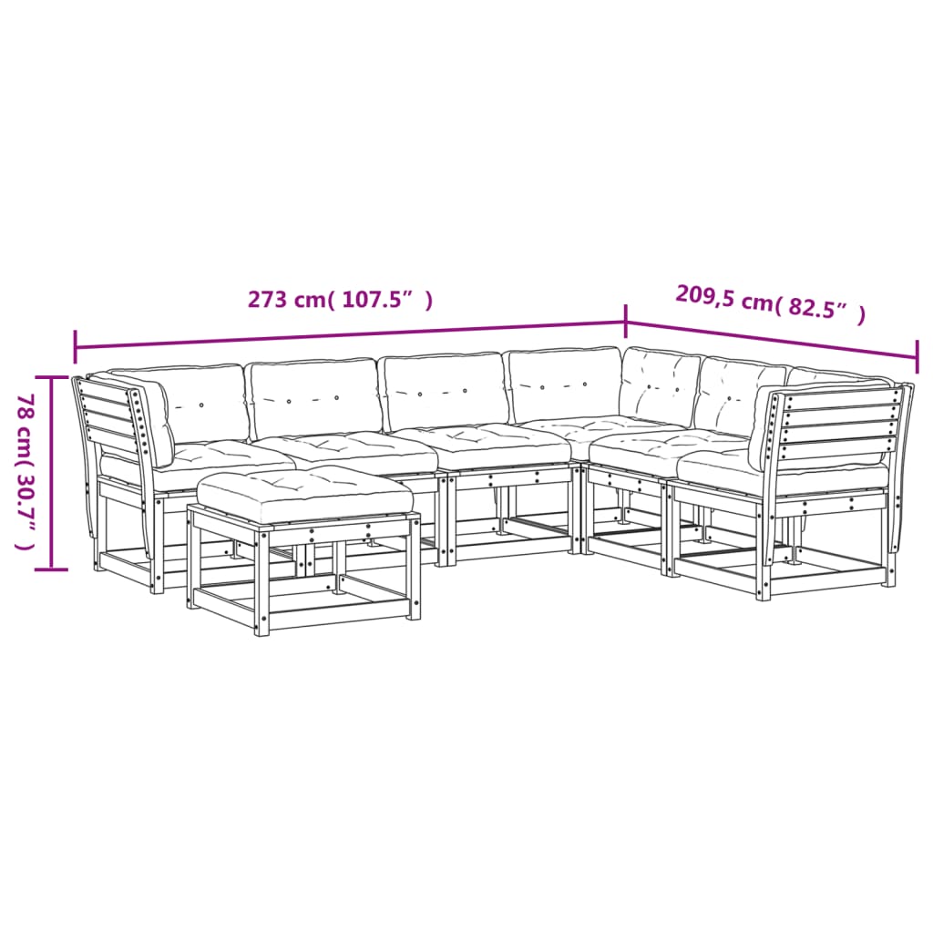 vidaXL 7-delige Loungeset met kussens massief douglashout