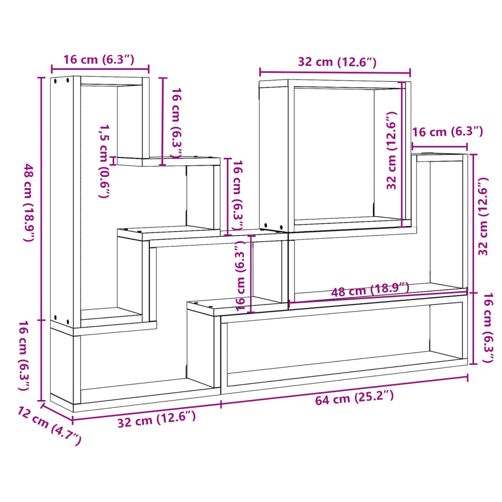 vidaXL Wandschap 96x12x64 cm bewerkt hout gerookt eikenkleurig