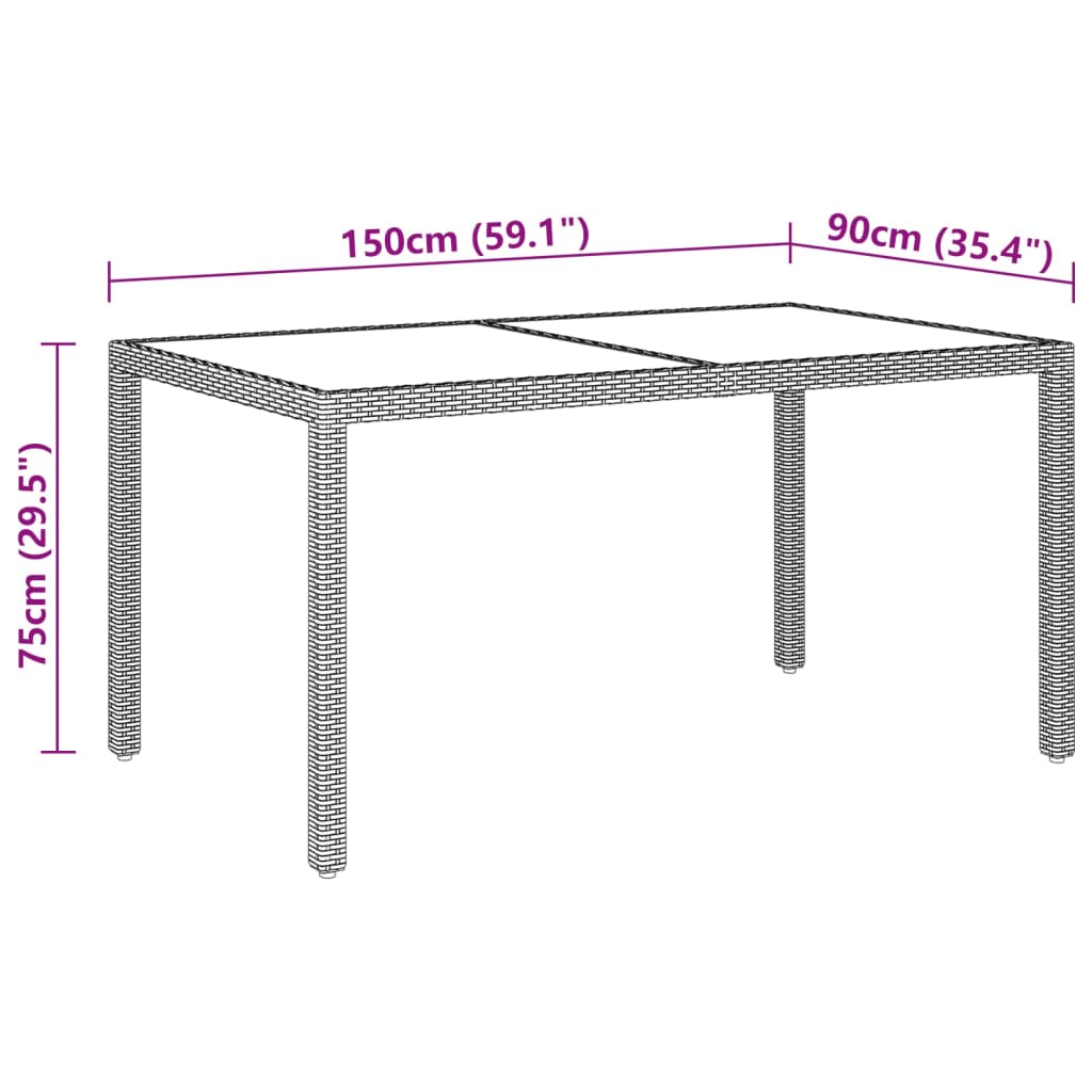 vidaXL 7-delige Tuinset poly rattan en gehard glas bruin