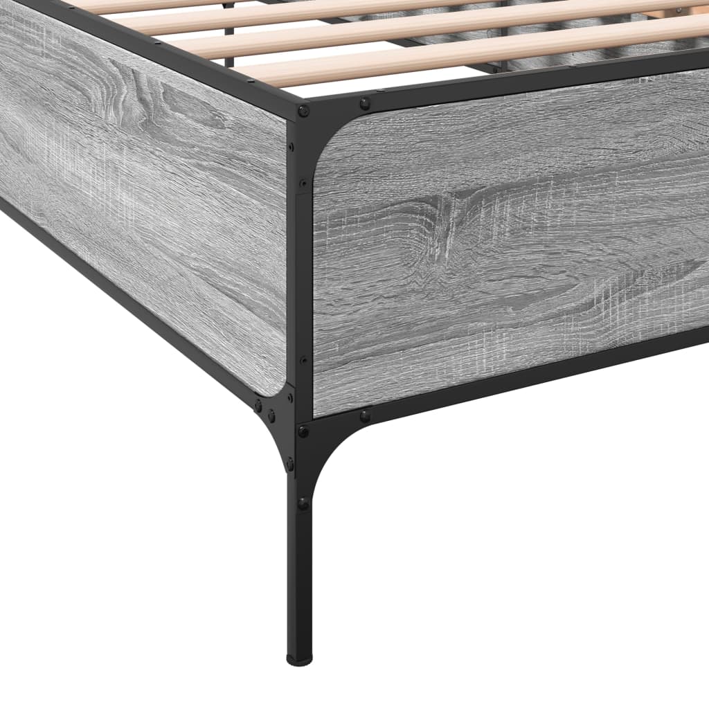 vidaXL Bedframe bewerkt hout en metaal grijs sonoma eiken 90x190 cm