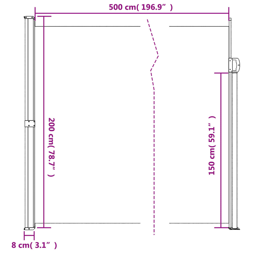 vidaXL Windscherm uittrekbaar 200x500 cm zwart