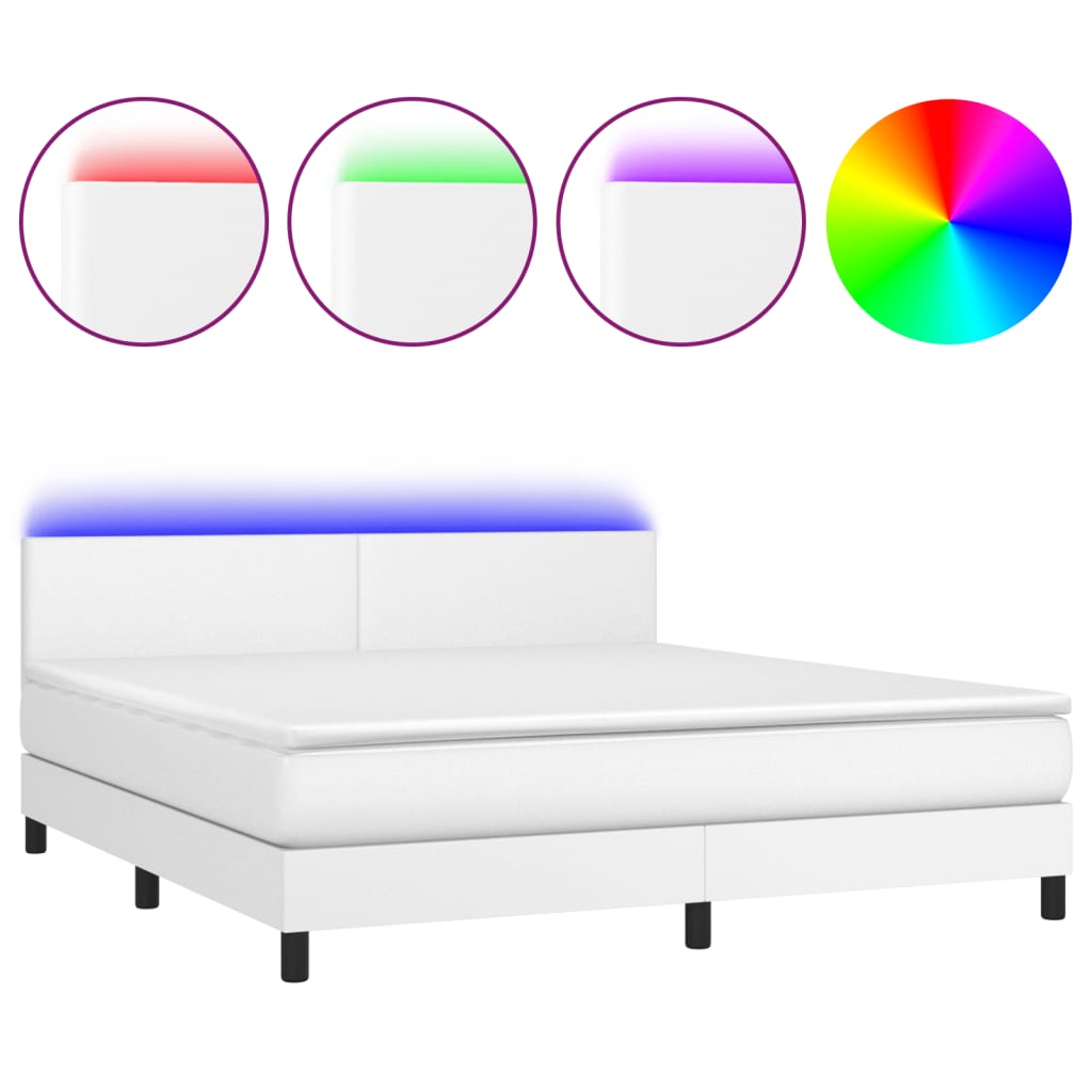 vidaXL Boxspring met matras en LED kunstleer wit 180x200 cm