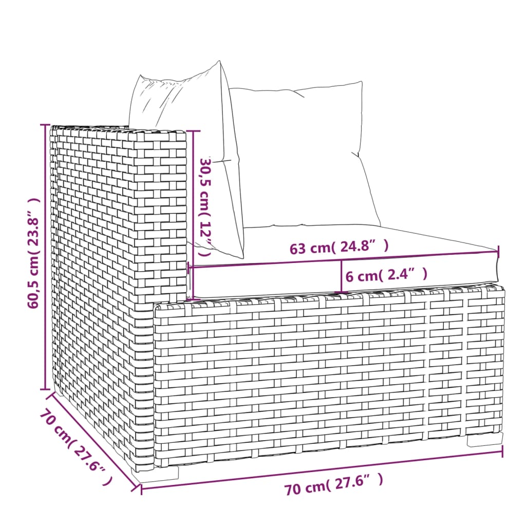 vidaXL 12-delige Loungeset met kussens poly rattan zwart