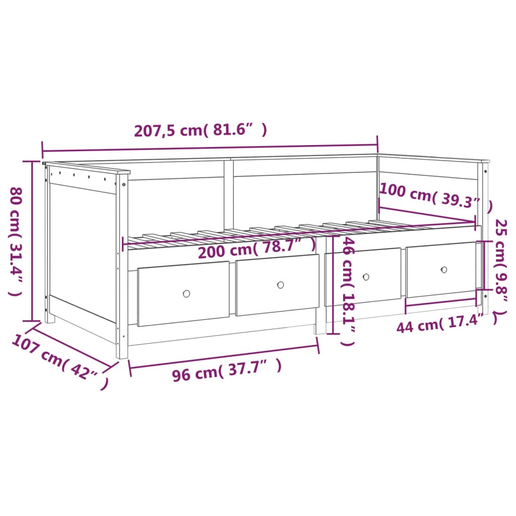 vidaXL Slaapbank 100x200 cm massief grenenhout wit