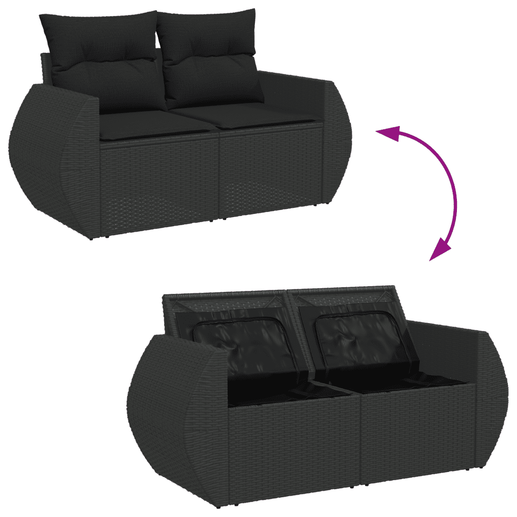 vidaXL 11-delige Loungeset met kussens poly rattan zwart